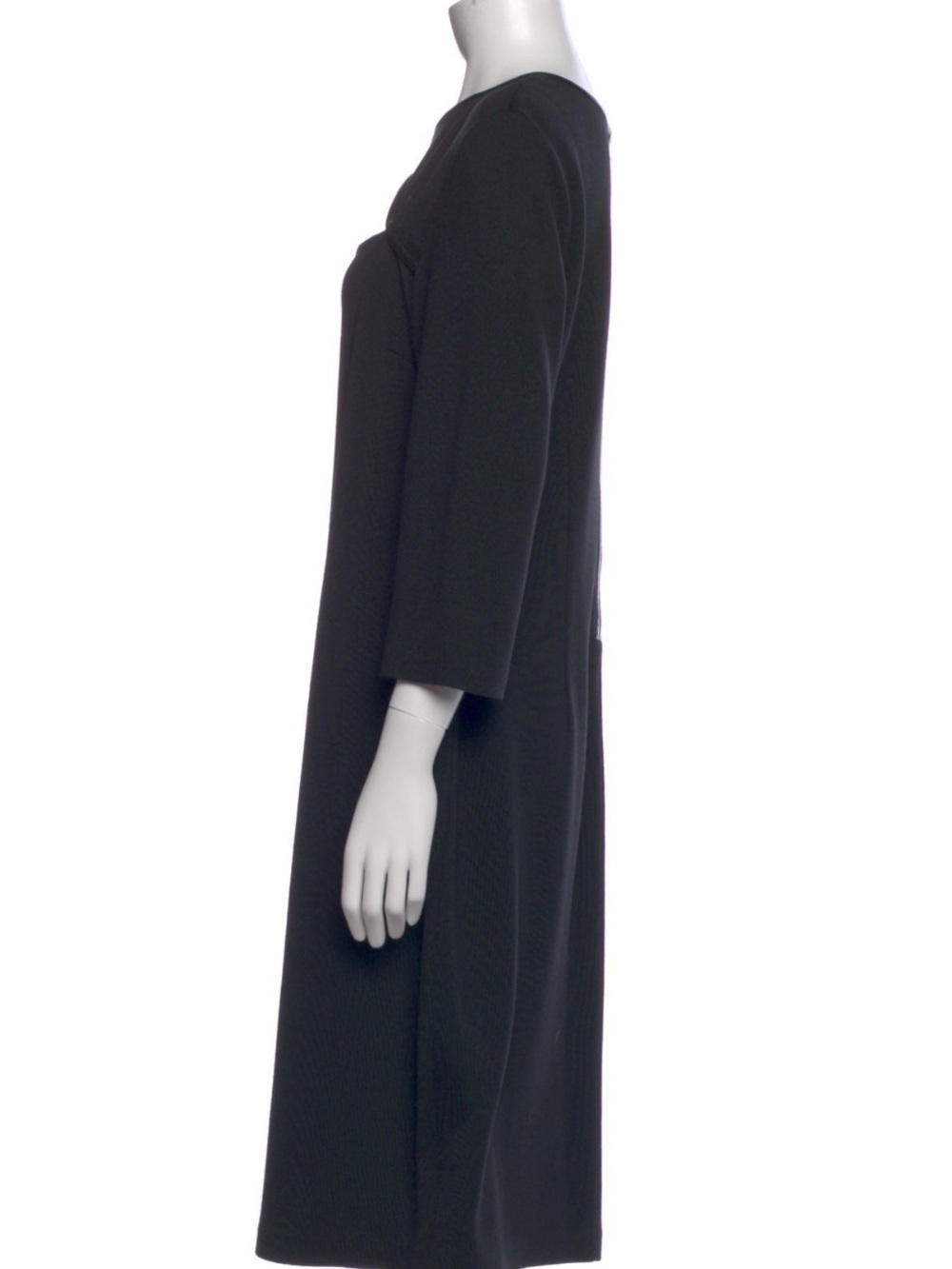 St. John Black Wool Blend Cutout Sheath with Leather Trim Shift  Dress – Size 12 - Picture 5 of 13